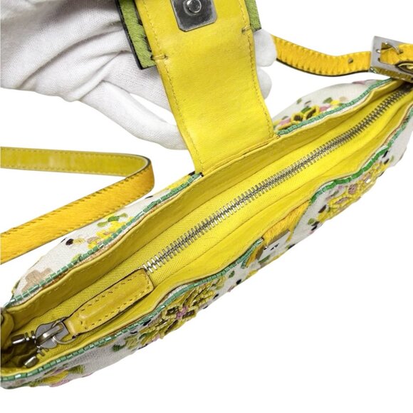 FENDI Vintage FF Beads Mamma Baguette Crossbody Bag Flower Embroidery [106448] - Picture 12 of 16